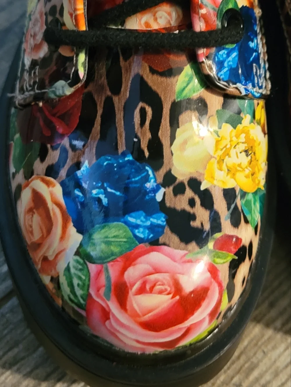 Betsey Johnson BK-JOHN Leopard Floral Combat Boots Lace Up Chunky Lug Sole NEW